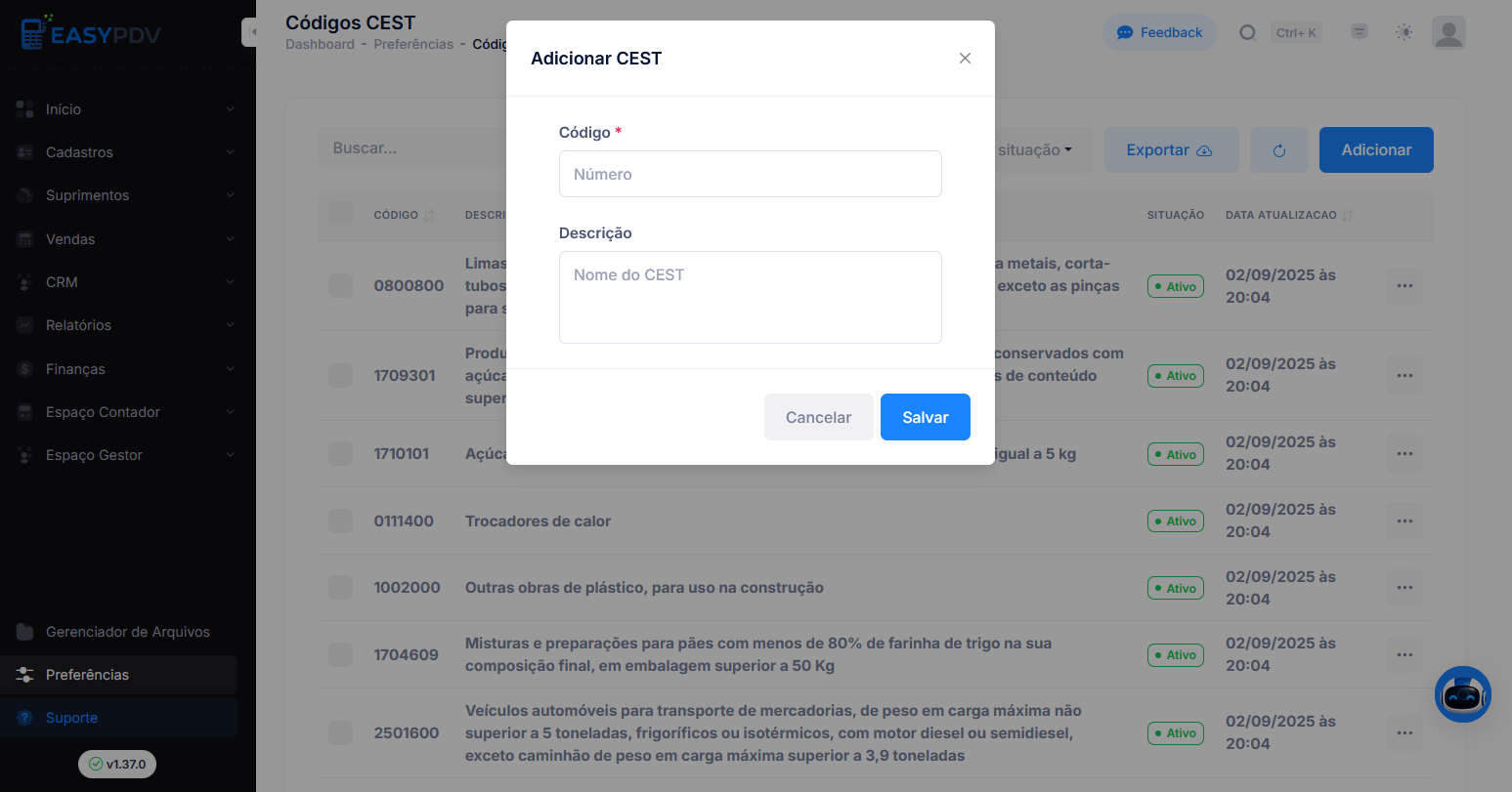 adicionar cest