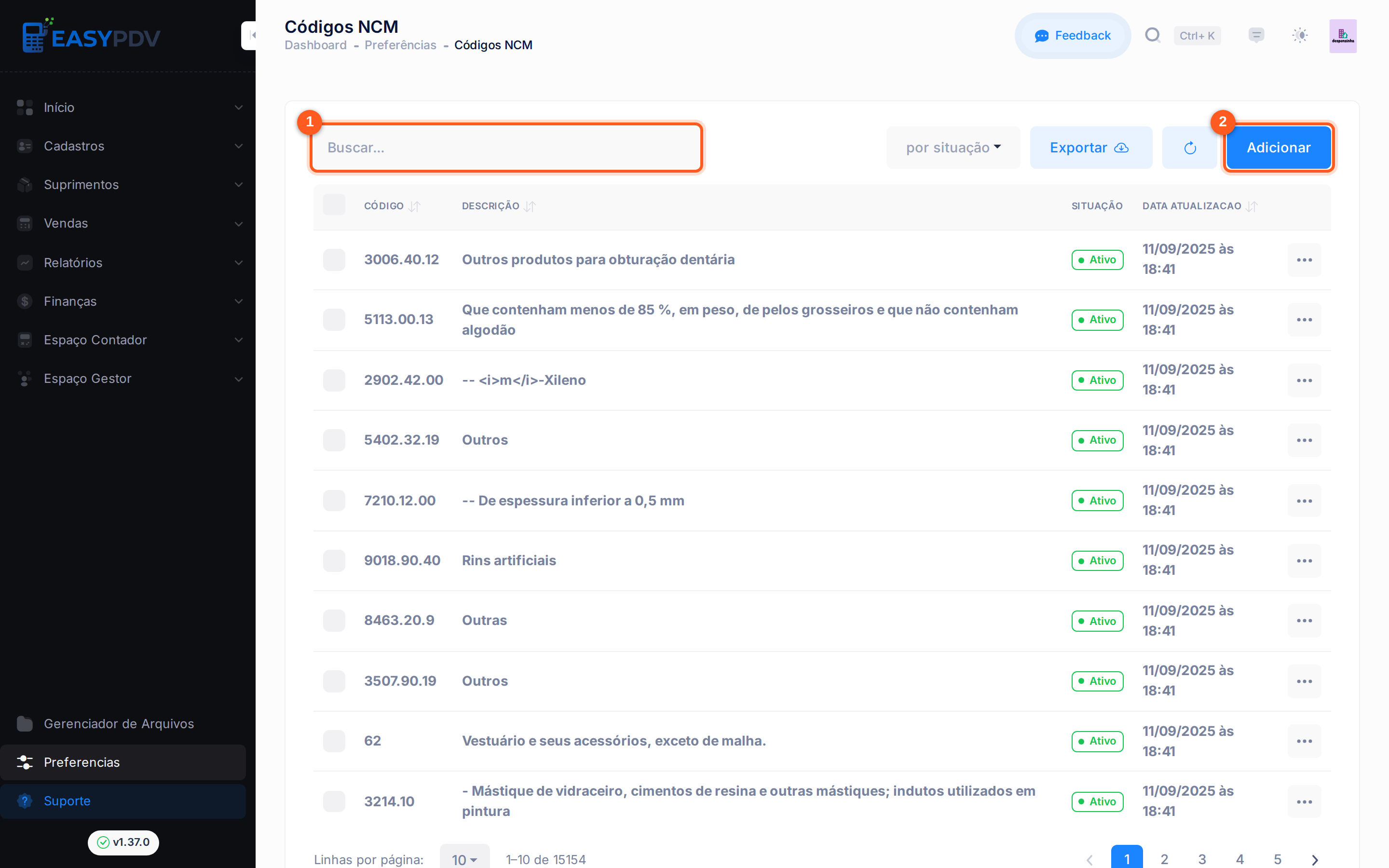 Lista de Códigos NCM