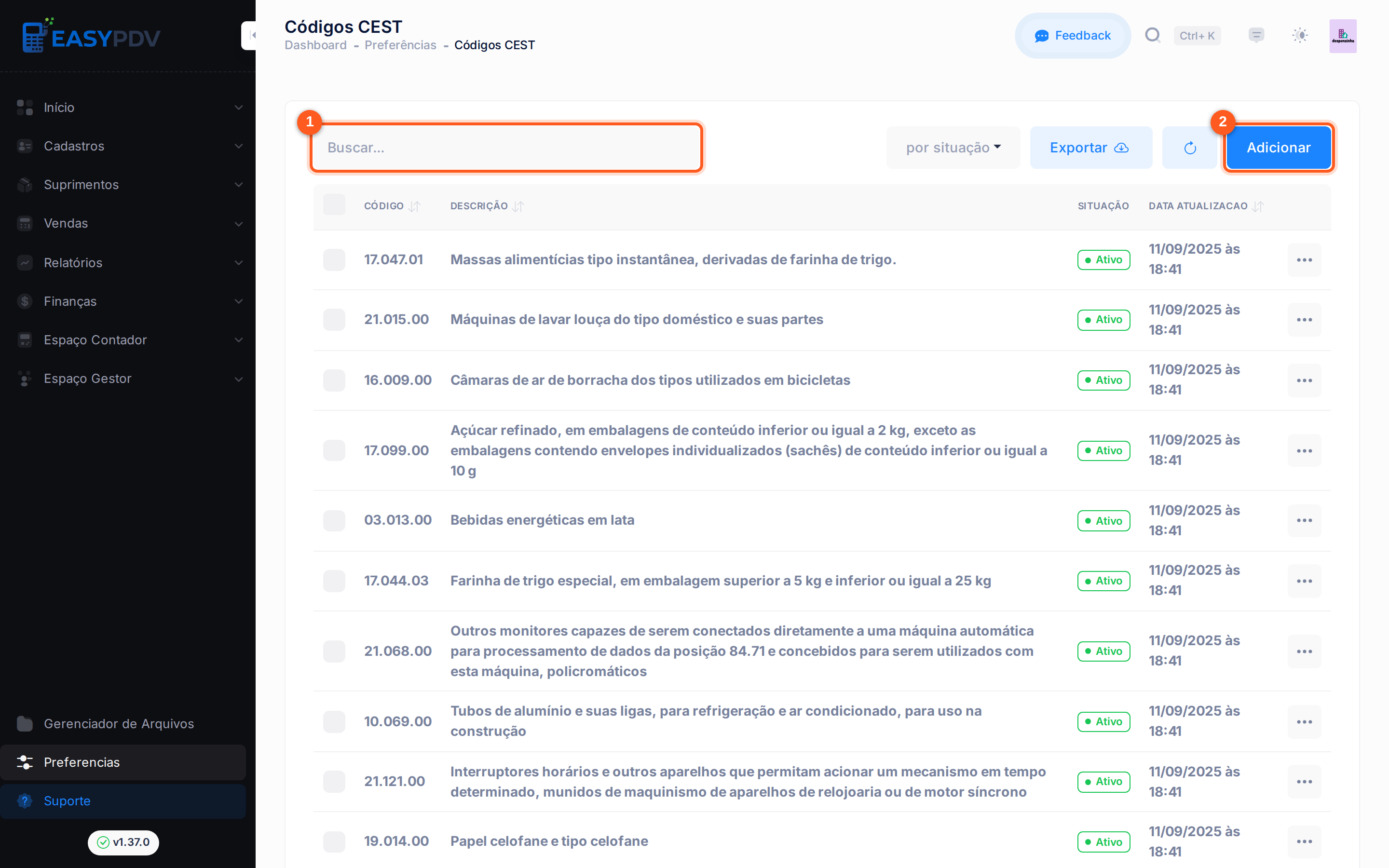 Lista de Códigos CEST